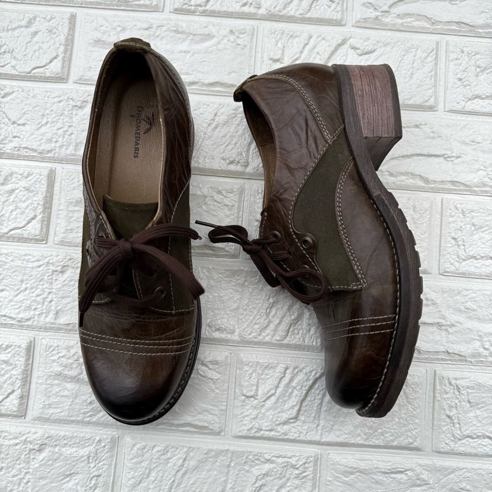 Dromedaris Kalista Lace Up Brown Leather Heeled Bootie